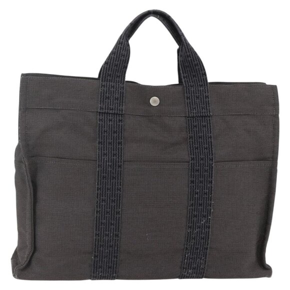 HERMES Her Line MM Hand Bag Canvas Gray Auth